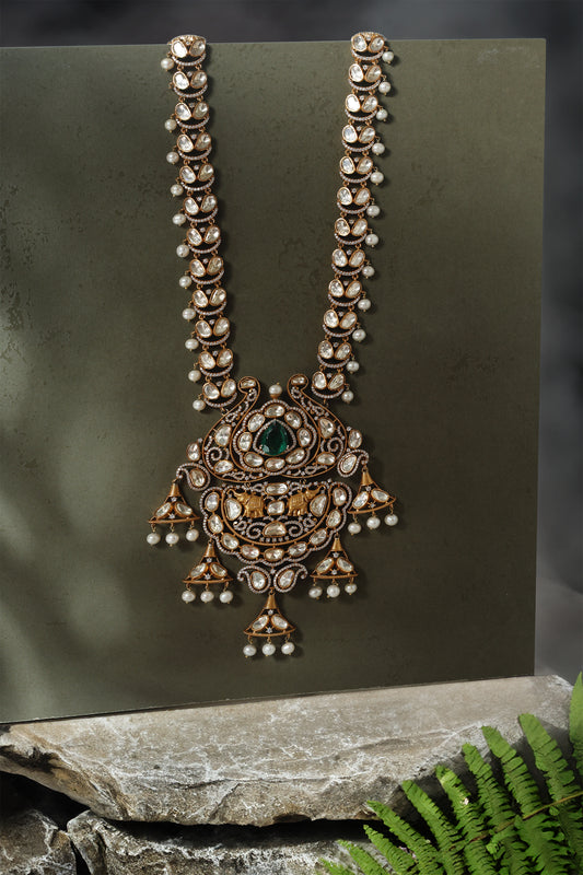 Moissanite Emerald Long Pearl Necklace