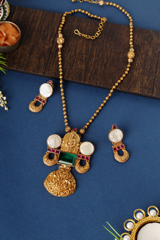 Mother of Pearl Temple Pendant Necklace Set