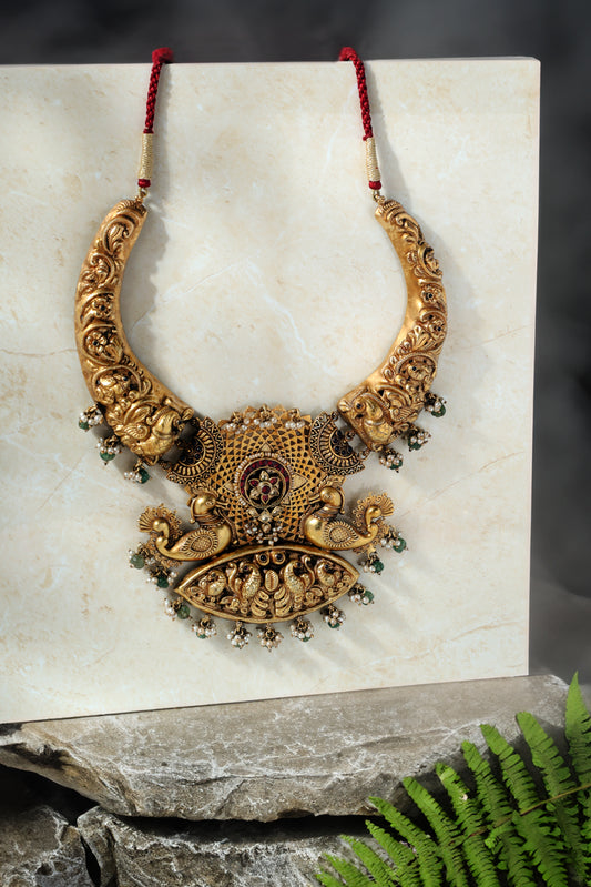 Fusion Temple Kundan Peacock Necklace