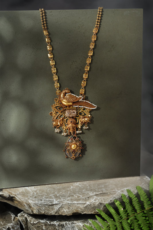Peacock Cow Temple Pendant Necklace