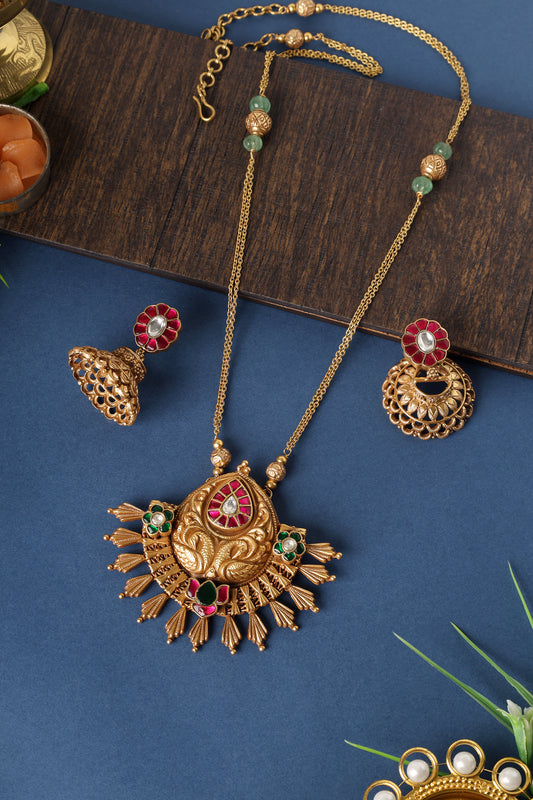 Kundan Temple Tribal Pendant Necklace Set