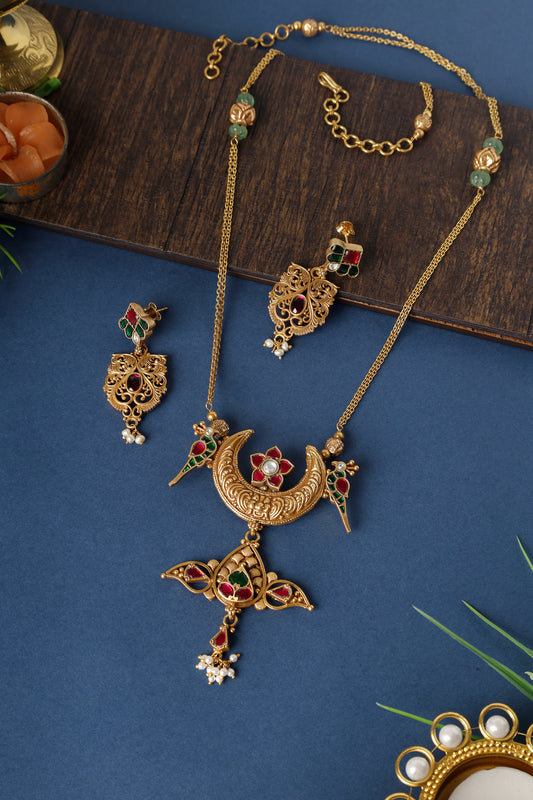 Kundan Bird Pendant Neckalce Set