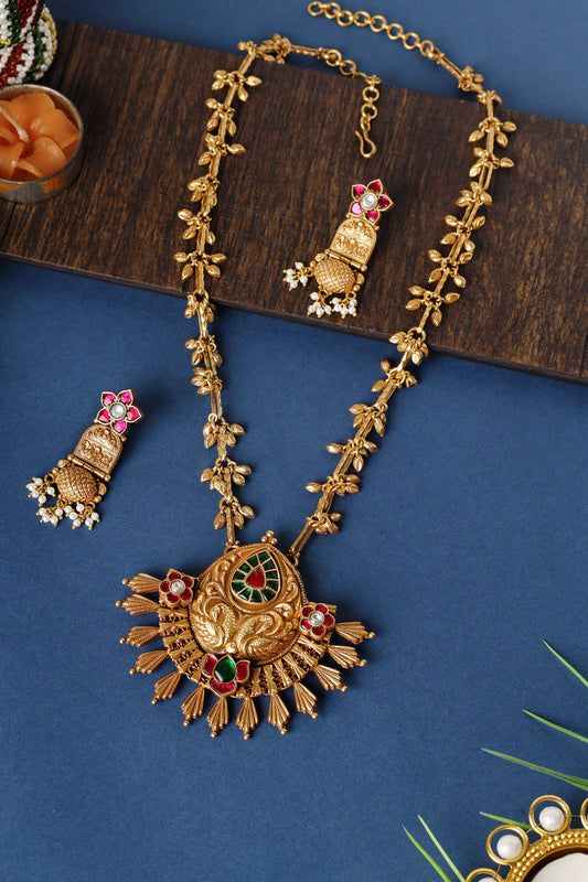 Kundan Temple Ghungroo Chain Necklace Set