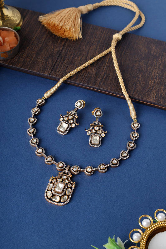 Moissanite Gold Finish Necklace Set