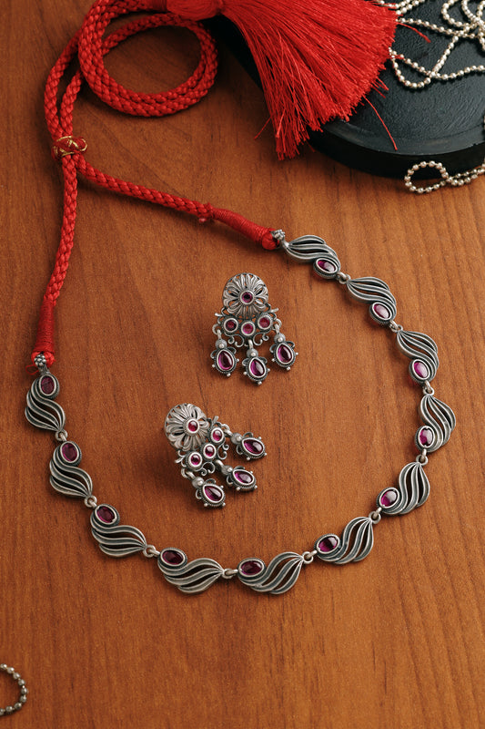 Pink Kempstone Temple Necklace Set