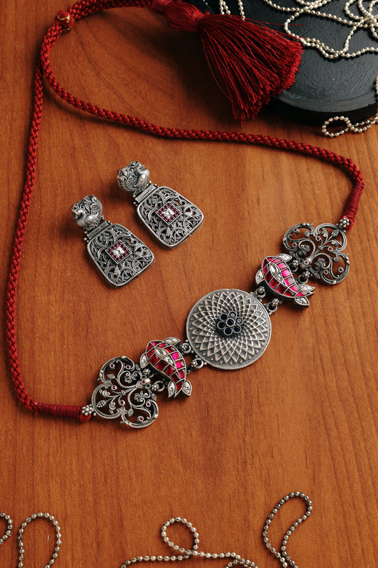 Pink Kundan Temple Choker Set