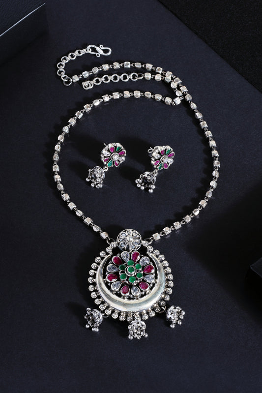 Cut Stone Pendant Long Necklace Set