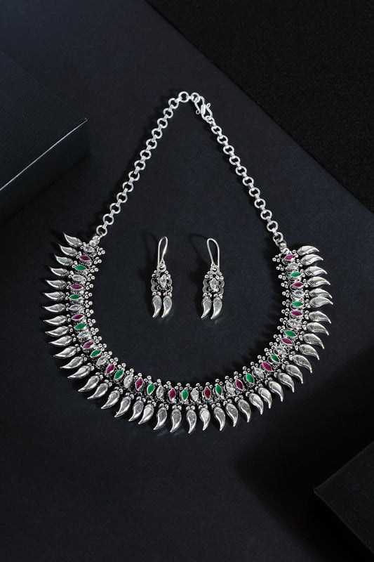 Multi Color Cut Stone Tribal Necklace Set