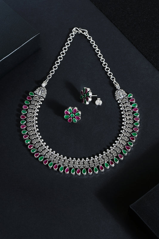 Multi Color Cut Stone Necklace Set