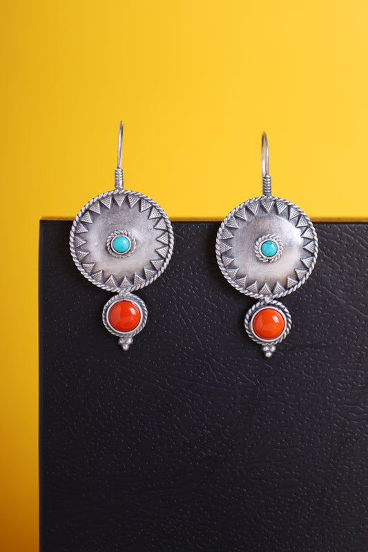 Coral Turquoise Temple Earrings