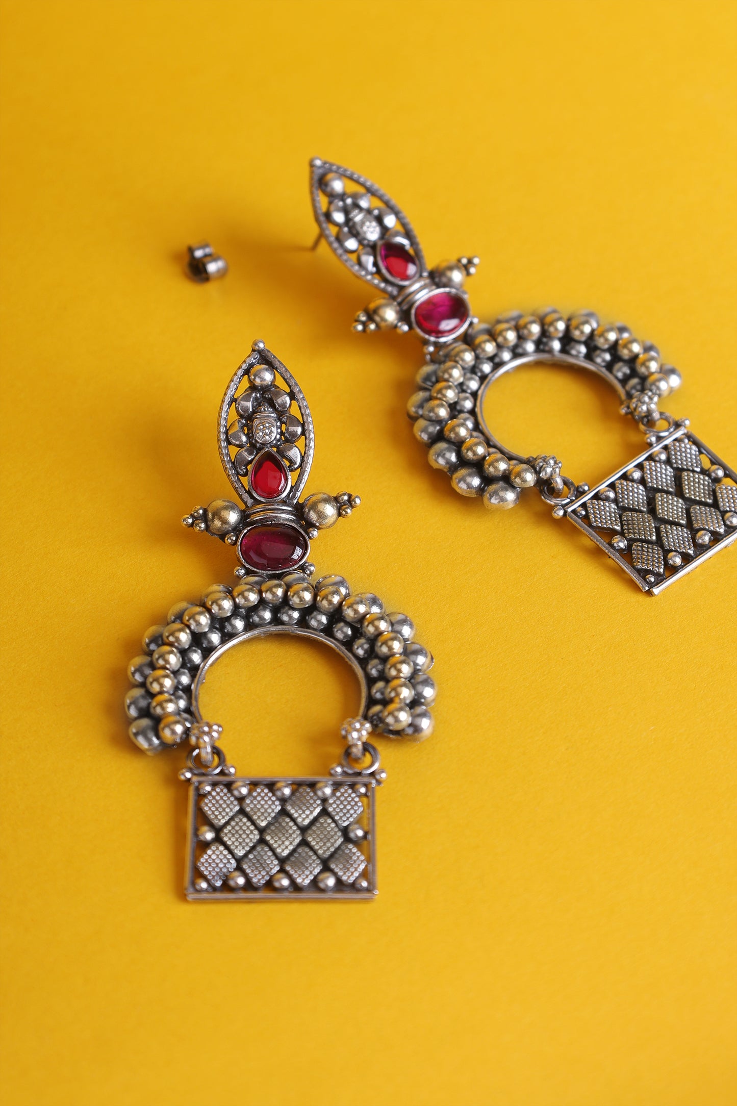 Dual Tone Temple Drop Earrings