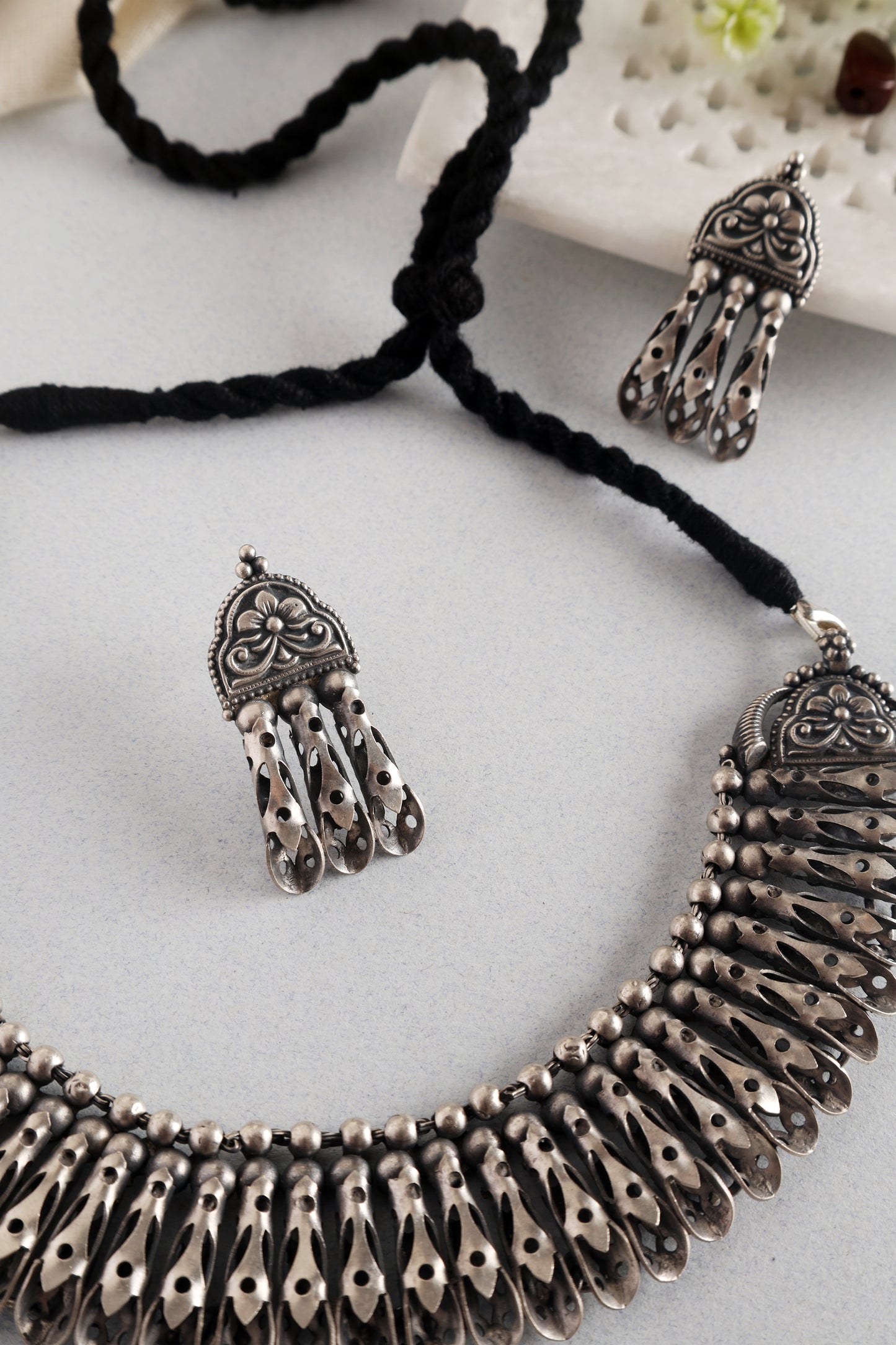 Silver Temple Necklace Set