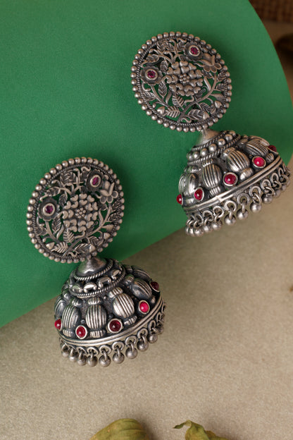 Pink Floral Temple Jhumka