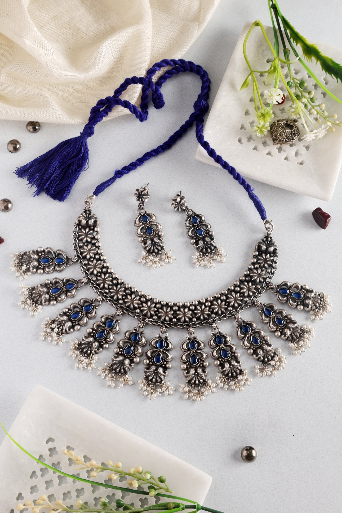 Blue Kempstone Silver Necklace Set