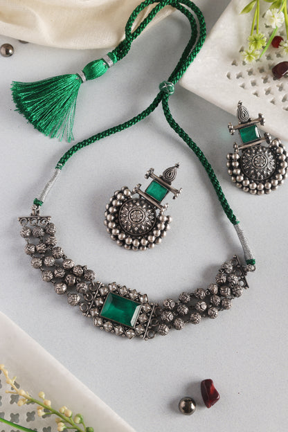 Green Temple Silver Choker Set