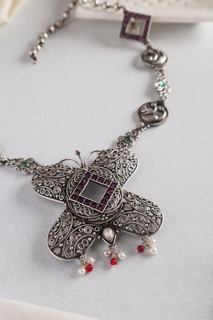 Silver Butterfly Temple Necklace