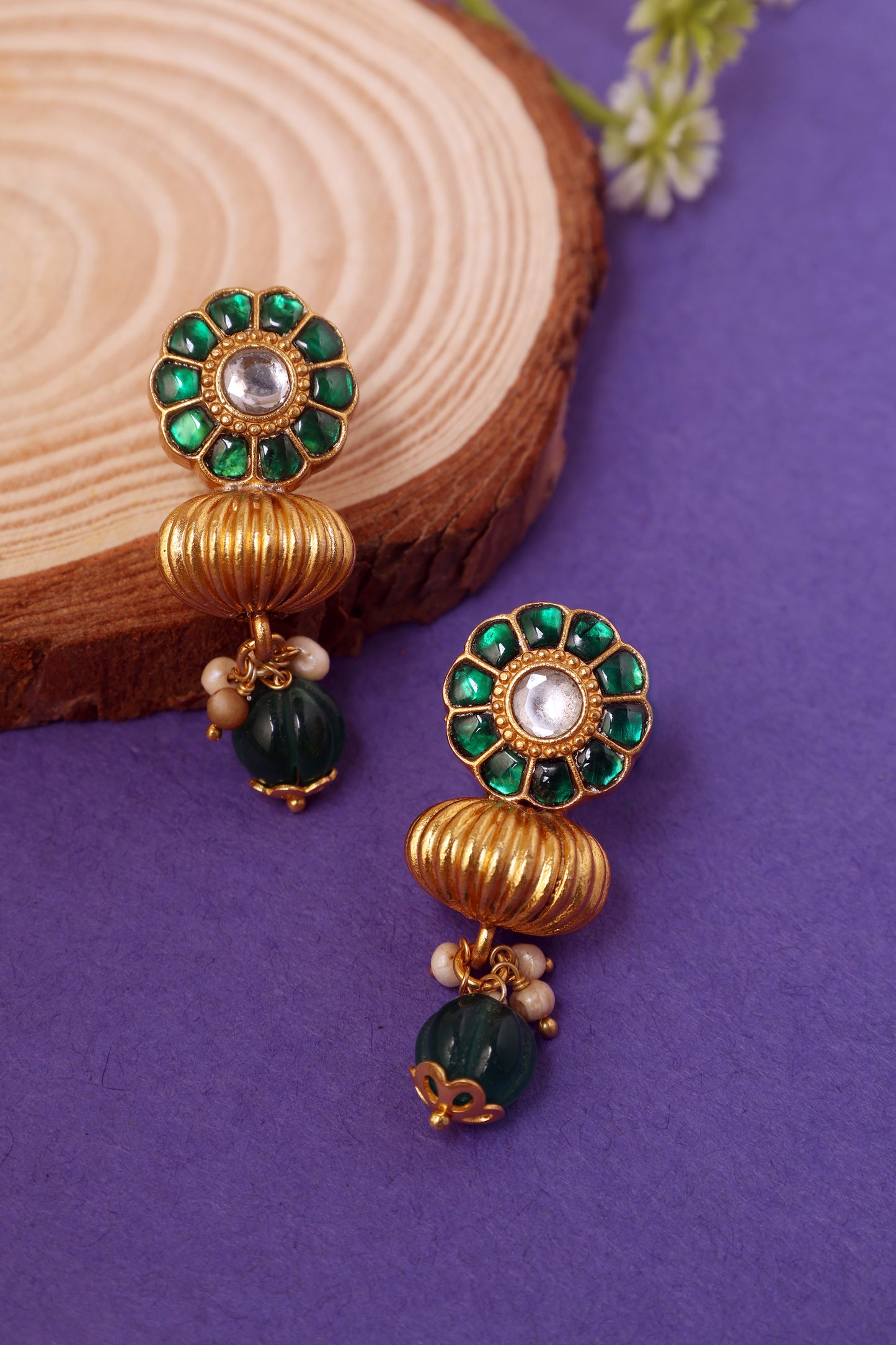 Green Kundan Silver Earrings