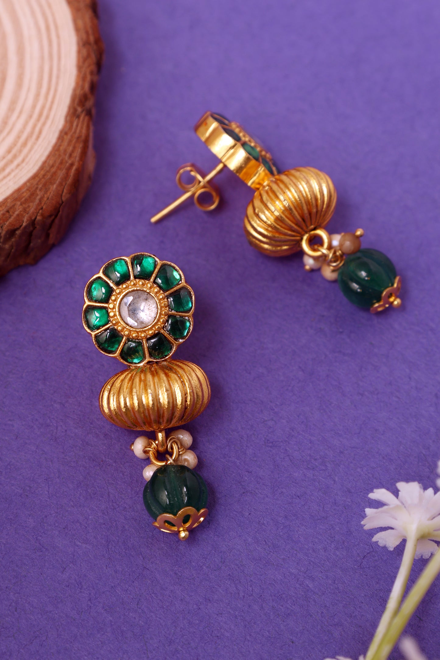 Green Kundan Silver Earrings