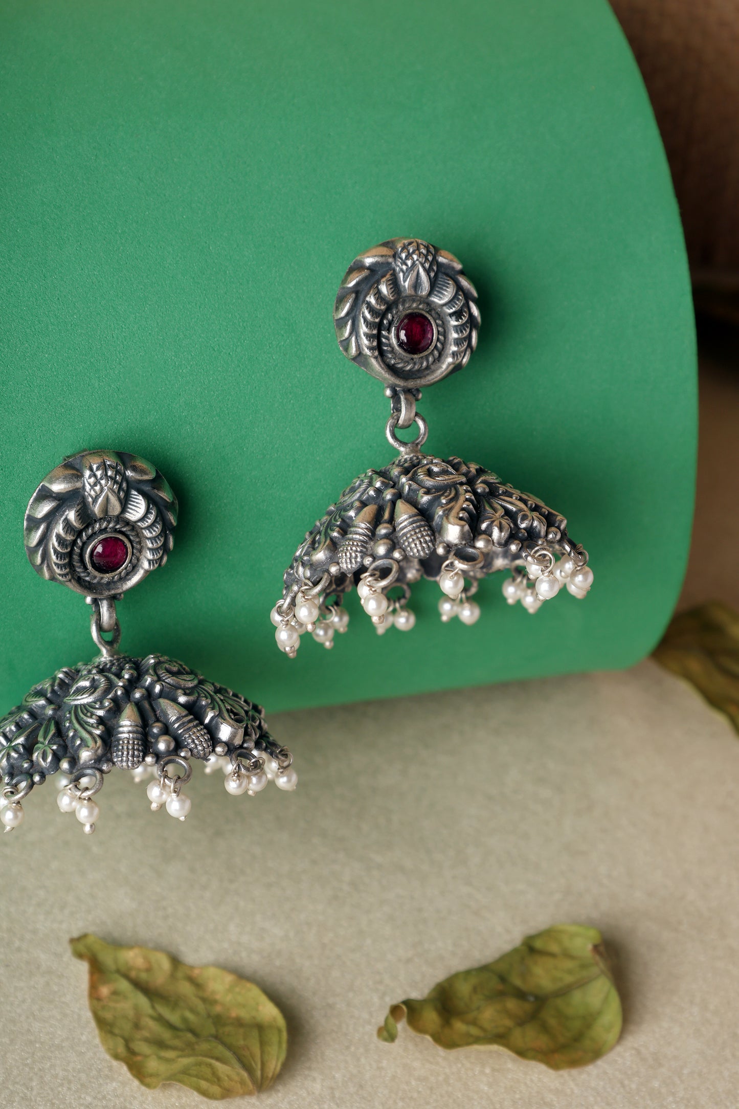 Kempstone Silver Temple Jhumkis